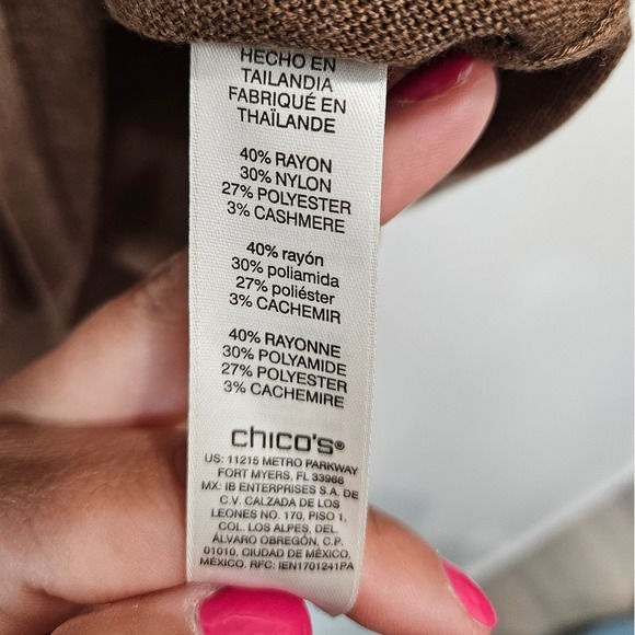 Chicos Brown Scoop Neck Sweater Top Large Chico 2 Cashmere Blend 3/4 Sleeve - Picture 3 of 7